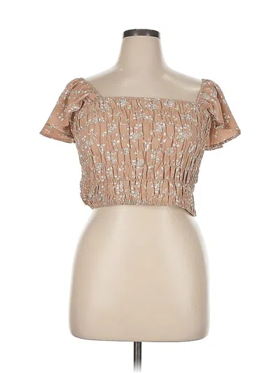 Pre-owned Lane Bryant Short Sleeve Top Brown Strapless Neckline Tops