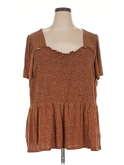 Pre-owned Lane Bryant Short Sleeve Top Brown Sweetheart Neckline Tops