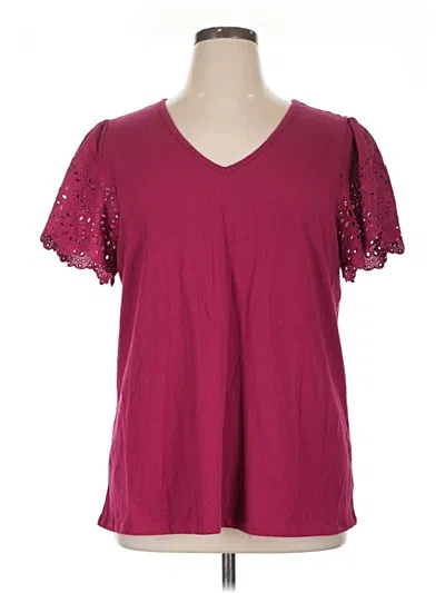 Pre-owned Lane Bryant Short Sleeve Top Burgundy V Neck Tops