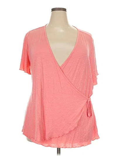 Pre-owned Lane Bryant Short Sleeve Top Pink Plunge Neckline Tops