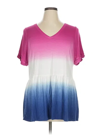 Lane Bryant Short Sleeve Top Pink V Neck Tops In Multi