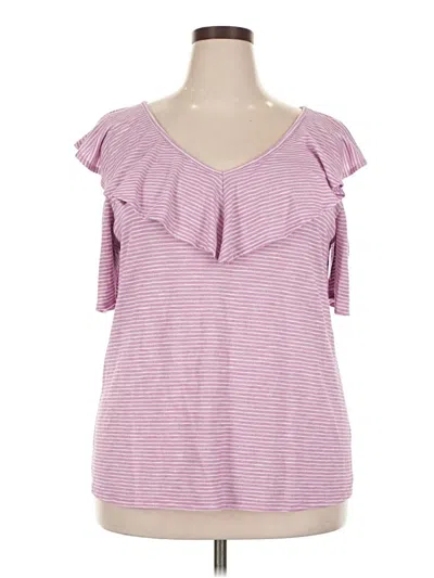 Pre-owned Lane Bryant Short Sleeve Top Purple Cold Shoulder Neckline Tops