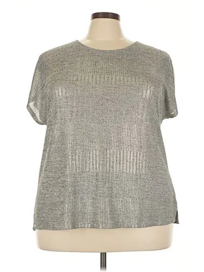Pre-owned Lane Bryant Short Sleeve Top Silver Metallic Pattern Crew Neck Tops