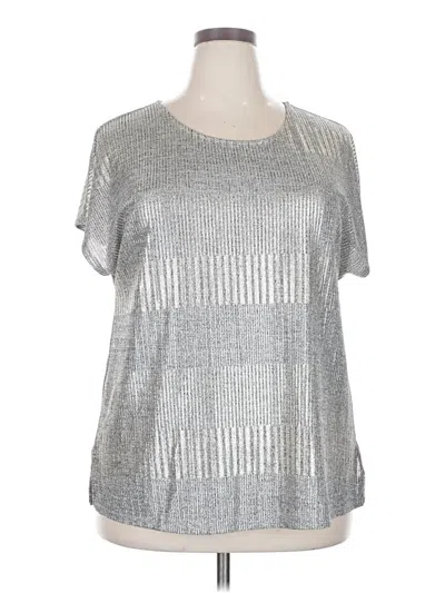 Pre-owned Lane Bryant Short Sleeve Top Silver Metallic Pattern Scoop Neck Tops