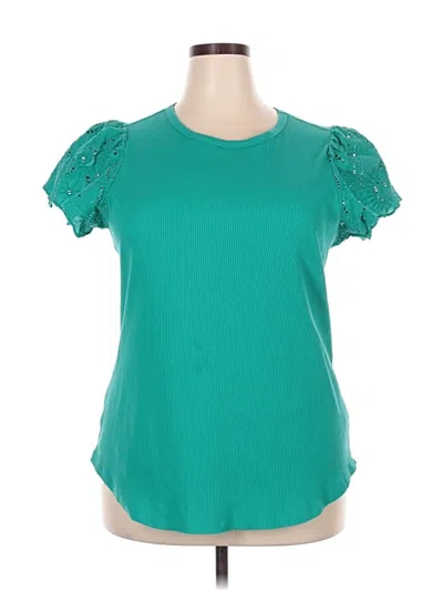 Pre-owned Lane Bryant Short Sleeve Top Teal Sweetheart Neckline Tops In Blue