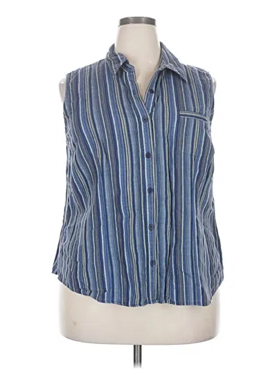 Pre-owned Lane Bryant Sleeveless Button Down Shirt In Blue