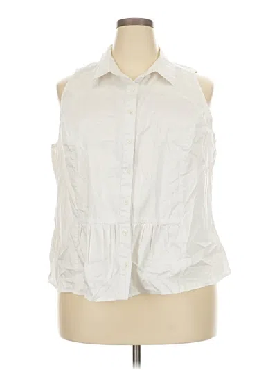 Pre-owned Lane Bryant Sleeveless Button Down Shirt In White