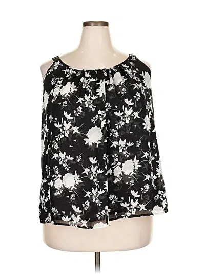 Pre-owned Lane Bryant Tank Top Black Floral Pattern Cold Shoulder Neckline Tops