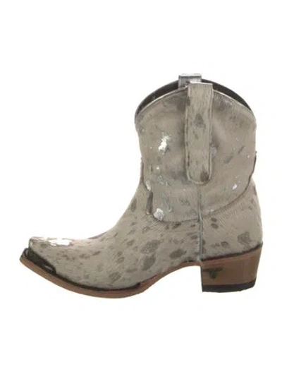 Pre-owned Lane Calf Hair Animal Print Western Boots In Neutral