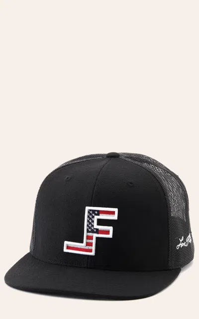 Lane Frost Patriot Black With Center American Flag Logo Snapback Cap