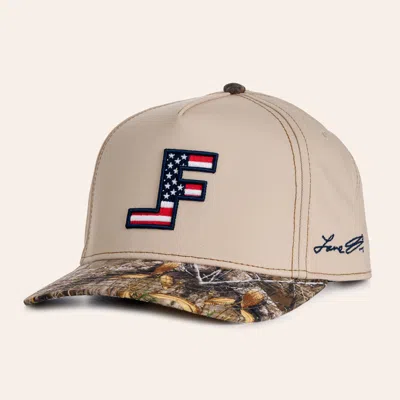 Lane Frost Tan & Camo Flag Logo Embroidered Curved Bill Cap In Neutral