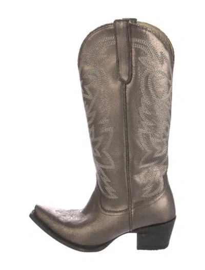 Pre-owned Lane Leather Embroidered Accent Western Boots In Gray