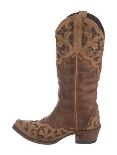 Pre-owned Lane Leather Patterned Western Boots In Brown