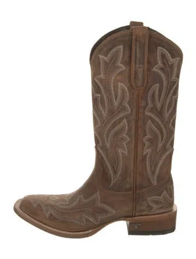 Pre-owned Lane Leather Patterned Western Boots In Brown