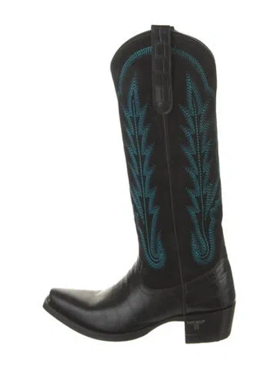 Pre-owned Lane Leather Patterned Western Boots In Green