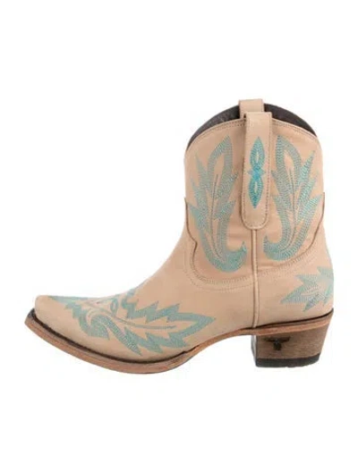 Pre-owned Lane Leather Patterned Western Boots In Neutral
