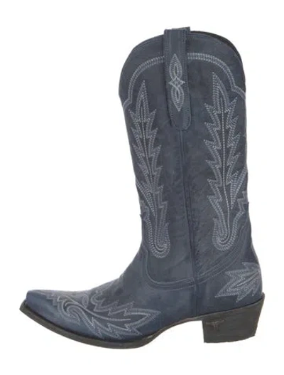 Pre-owned Lane Leather Printed Western Boots In Blue