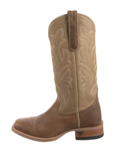 Pre-owned Lane Leather Striped Western Boots In Brown