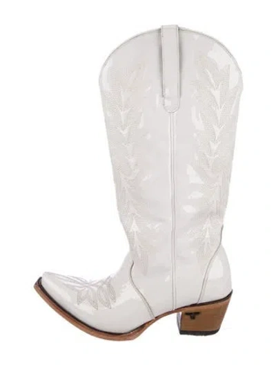 Pre-owned Lane Patent Leather Western Boots In White