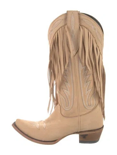 Pre-owned Lane Suede Western Boots In Neutral