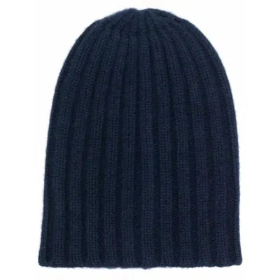 Laneus Acu311 Cashmere Ribbed Beanie In Navy