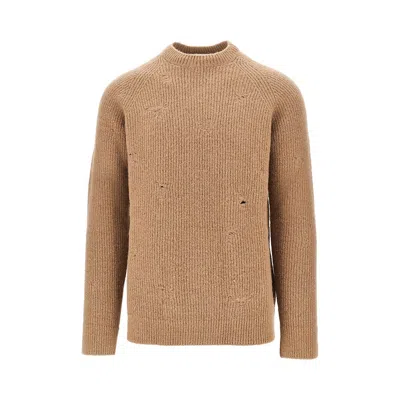Laneus Alpaca-wool Blend Crewneck Sweater In Brown