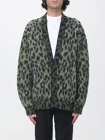 Laneus Animal Print V-neck Cardigan In Wool And Alpaca Blend In Green