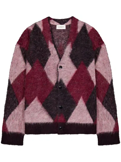 Laneus Argyle-pattern Cardigan In Red