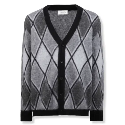 Laneus Argyle V-neck Cardigan In Gray