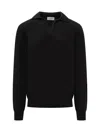 Laneus Black  Sweater With Collar And V-neckline In Black