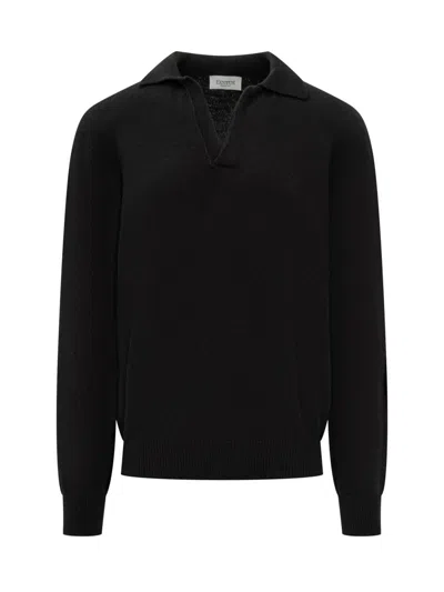 Laneus Black  Sweater With Collar And V-neckline