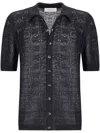 Laneus Black Linen Knit Polo Shirt In Black