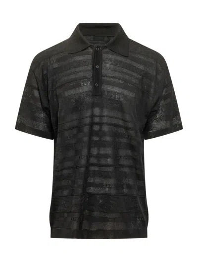 Laneus Black Textured Shirt Collar Polo