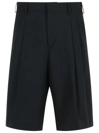 LANEUS LANEUS BLACK VIRGIN WOOL BERMUDA SHORTS