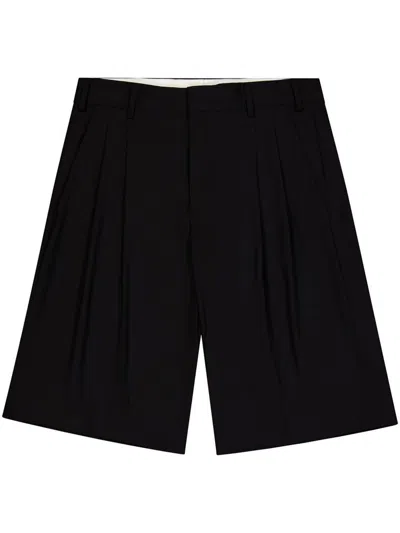 LANEUS BLACK VIRGIN WOOL BERMUDA SHORTS