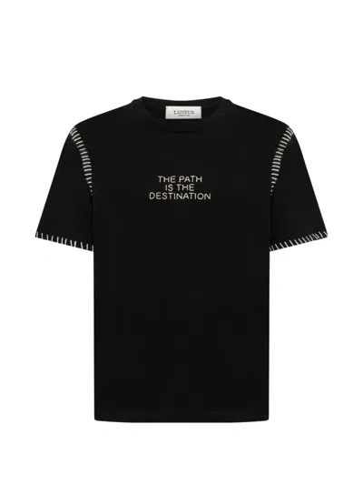 Laneus Blanket-stitched T-shirt In Black