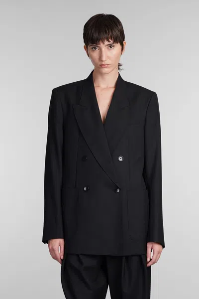 Laneus Wool Double-breasted Blazer In Black