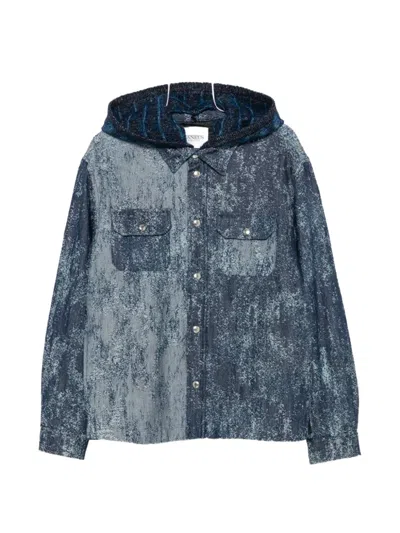 Laneus Bleach-effect Hooded Denim Jacket In Animal Print