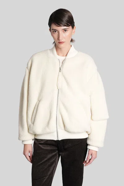 Laneus Bomber Jacket In Beige Wool In White