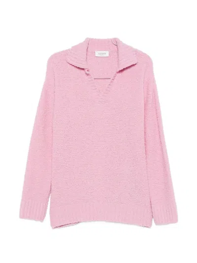 Laneus Bouclé Long-sleeve Polo Shirt In Pink