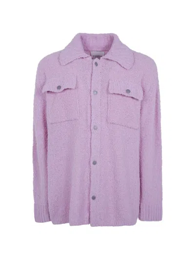 Laneus Bouclé-knit Pocket-detail Shirt In Pink