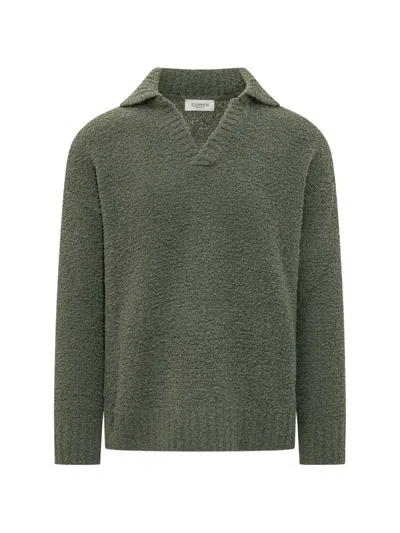 Laneus Bouclé-knit Polo-collar Sweater In Green
