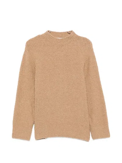 Laneus Bouclé-knit Ribbed-trim Sweater In Brown