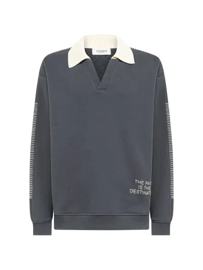 Laneus Boxy-fit Embroidered-detail Sweatshirt In Gray