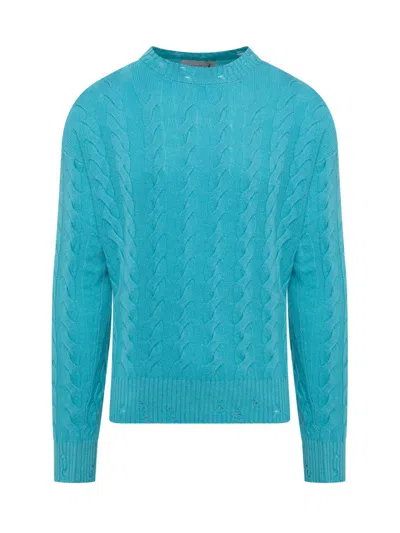 Laneus Cew-neck Ribbed-knit Jumper In Blue