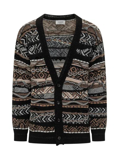 Laneus Brown  Cardigan With Geometric Pattern