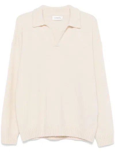 Laneus Brushed-finish Polo Sweater In 白色