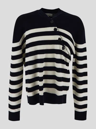 Laneus Button Detail Striped Sweater In Blue