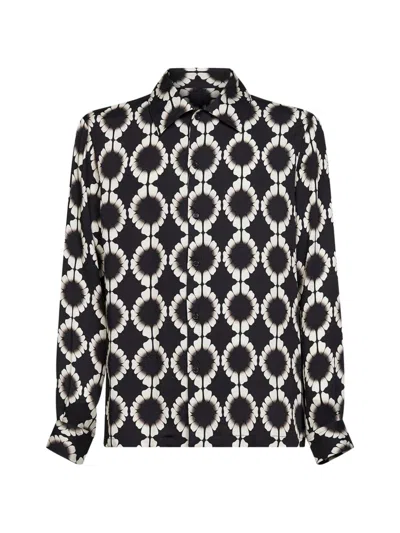 Laneus Button-up Shirt With Geometric Print In Black