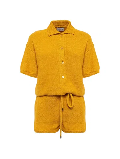 Laneus Button-front Knitted Playsuit In Yellow